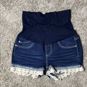Navy Blue Maternity Denim Shorts with Lace Trim size S